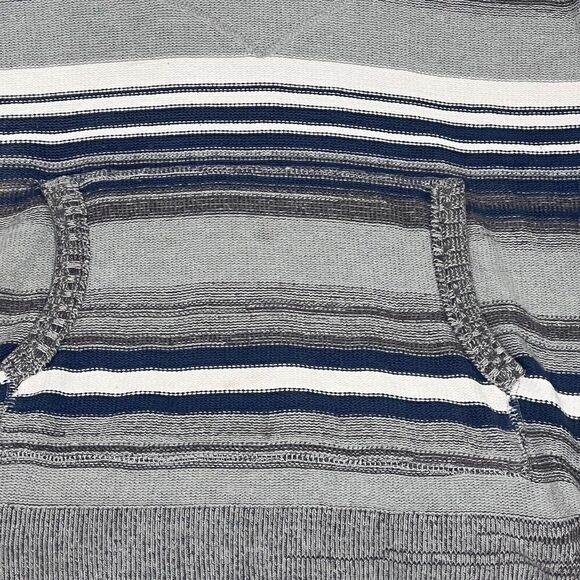 RETROFIT Hooded Striped Pullover Sweater Kangaroo Pocket Small Gray Blue - Picture 4 of 7
